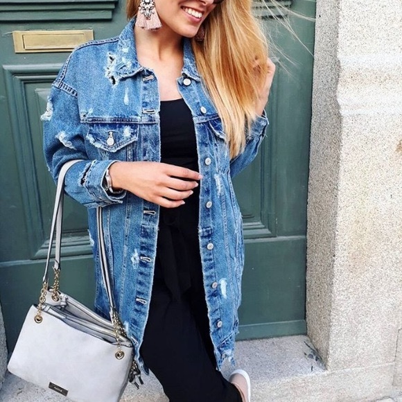 frayed denim jacket zara